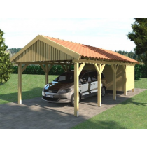 Satteldach Einzelcarport mit Geräteraum | Prikker